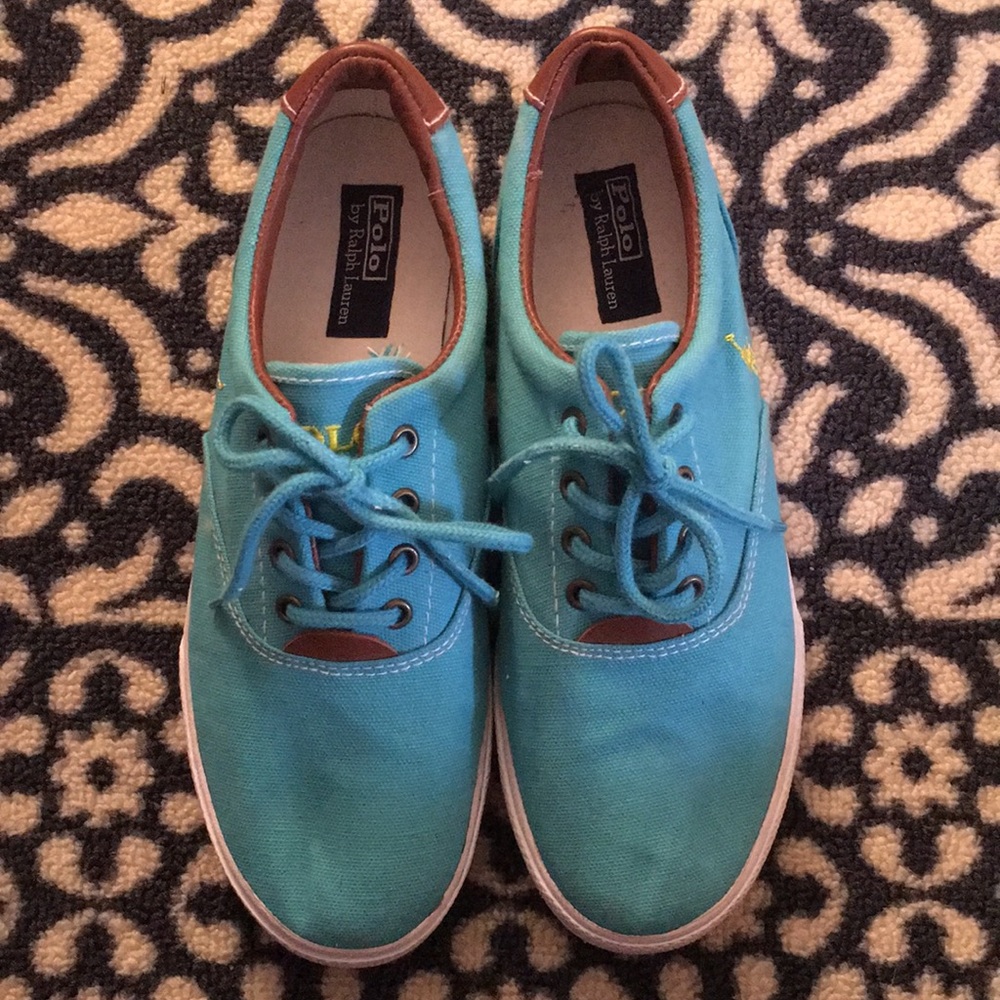 Size 8 Polo by Ralph Lauren bright blue sneakers!